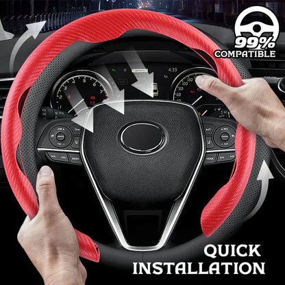 Nexi Customized Car Logo Breathable Ultra-thin 5D Leather & Carbon Car Steering Wheel Cover Universal Fit