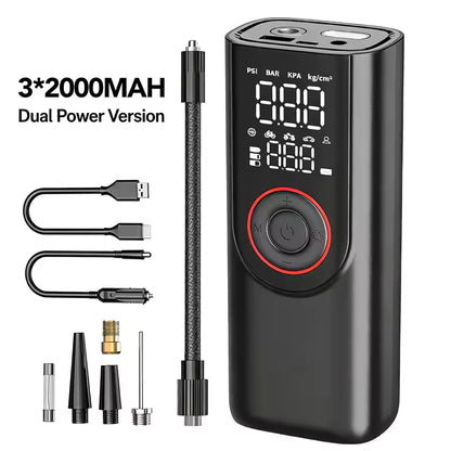 Portable Tire Inflator 6000mAh, 2-in-1 Air Pump & Power Bank with LED SOS Light Car Air Compressor For Bike, Motorcycle, Balls