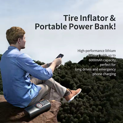 Portable Tire Inflator 6000mAh, 2-in-1 Air Pump & Power Bank with LED SOS Light Car Air Compressor For Bike, Motorcycle, Balls
