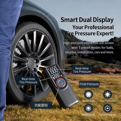 Portable Tire Inflator 6000mAh, 2-in-1 Air Pump & Power Bank with LED SOS Light Car Air Compressor For Bike, Motorcycle, Balls
